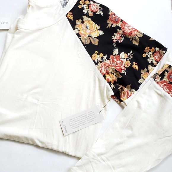 Loralette Tops - Loralette || White Black Floral Baseball Tee
